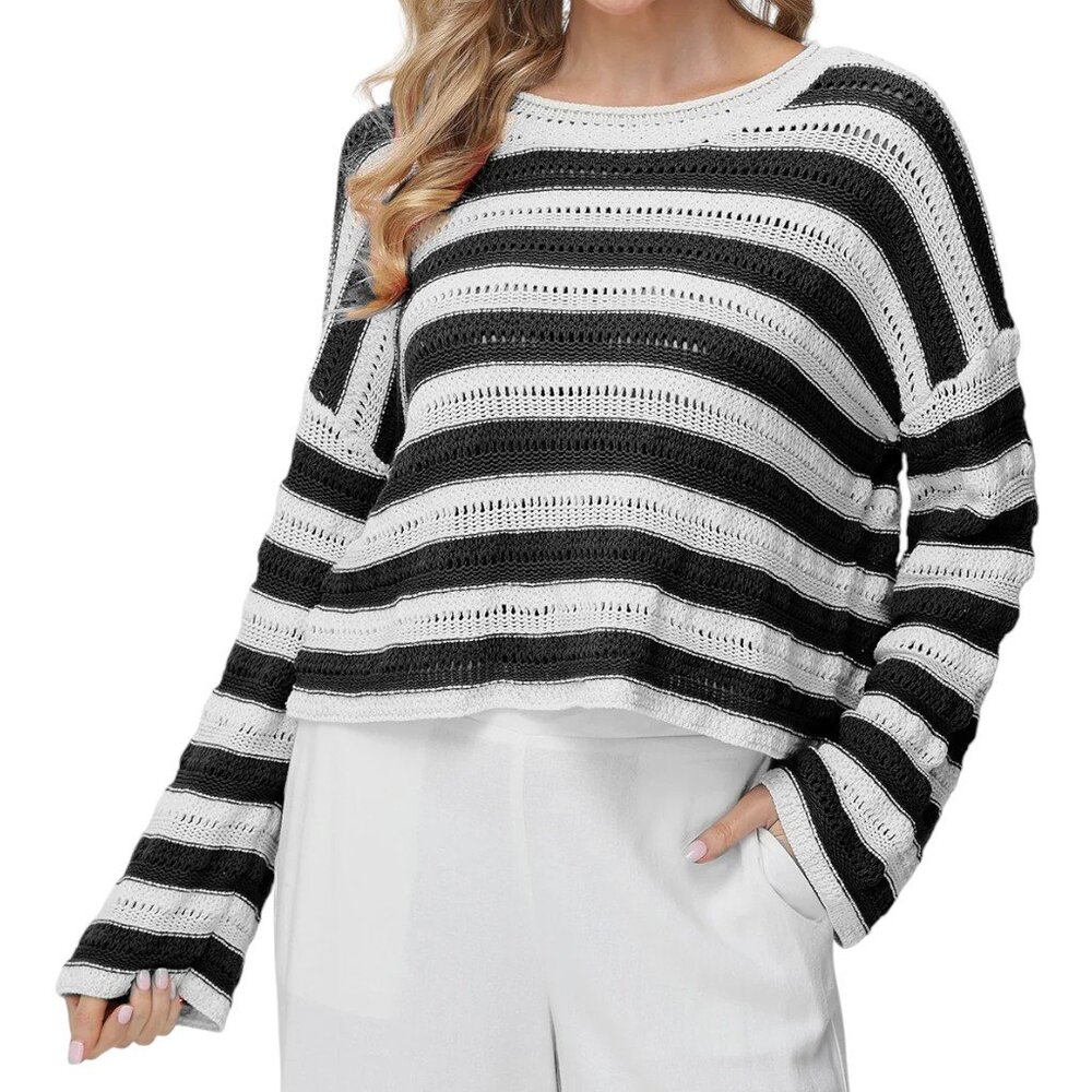 89th and Madison NWT Black and White Pointelle Oversized Sweater Women's Size S